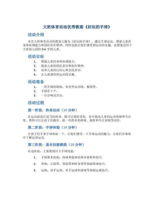 大班体育活动优秀教案《好玩的手球》