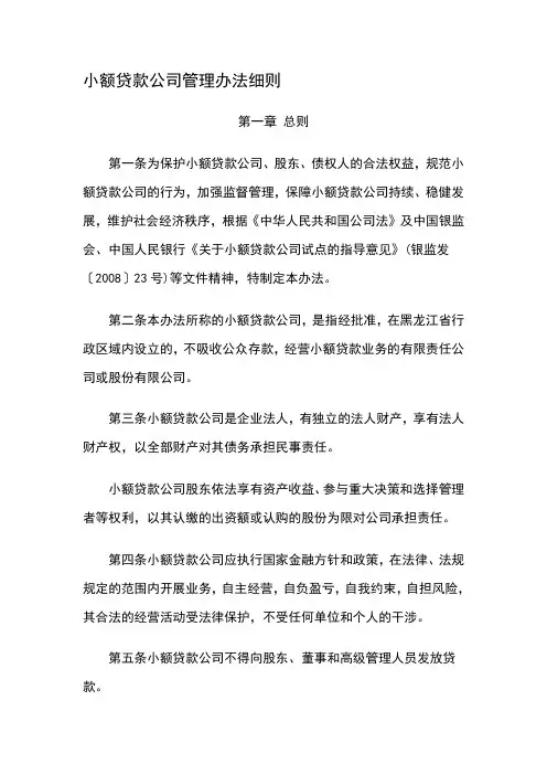 小额贷款公司管理办法细则