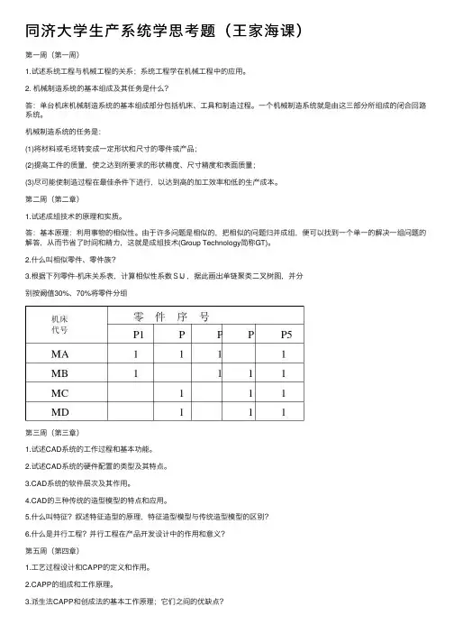 同济大学生产系统学思考题（王家海课）