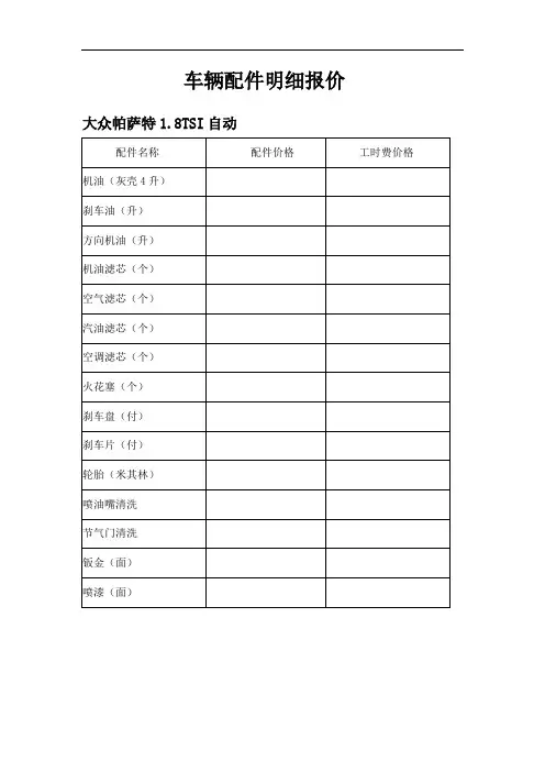 车辆配件明细报价