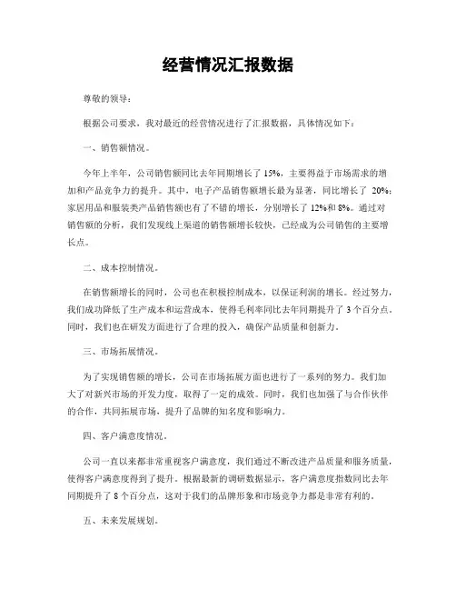 经营情况汇报数据