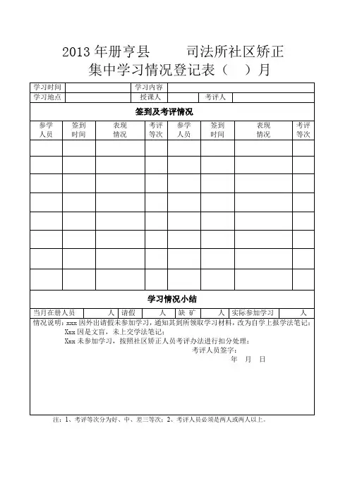 社矫正集中学习登记表
