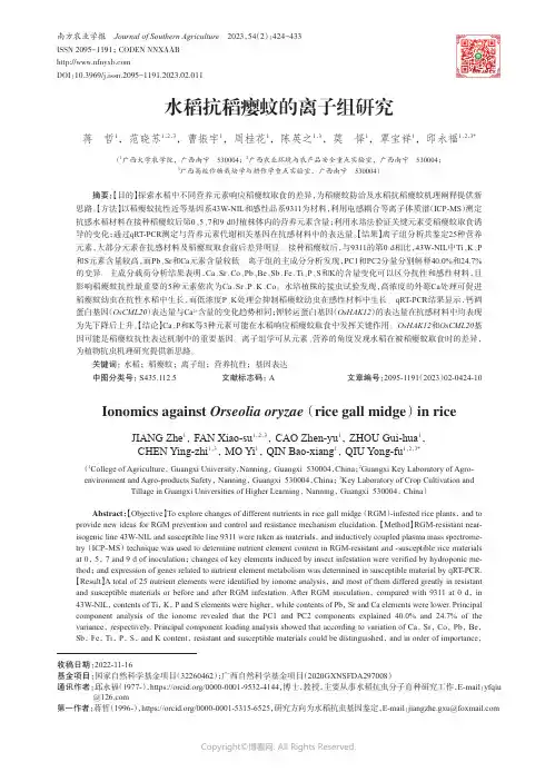 水稻抗稻瘿蚊的离子组研究