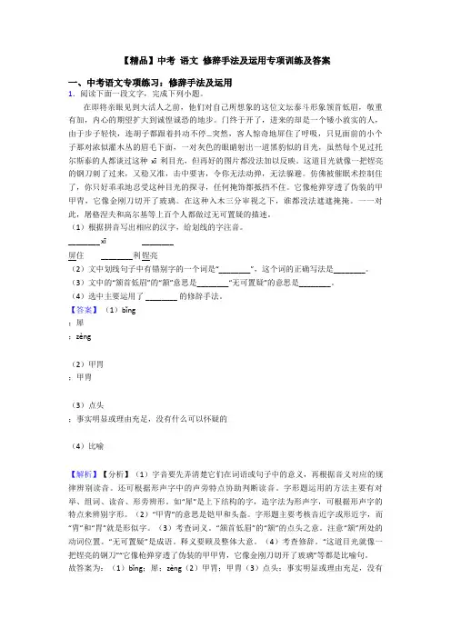 【精品】中考 语文 修辞手法及运用专项训练及答案
