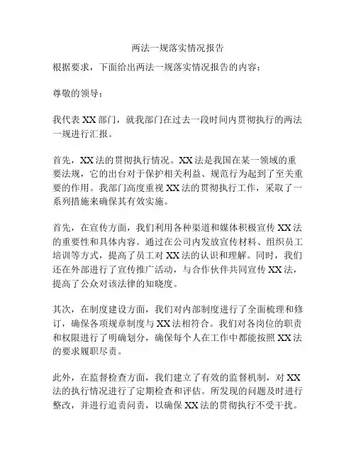 两法一规落实情况报告