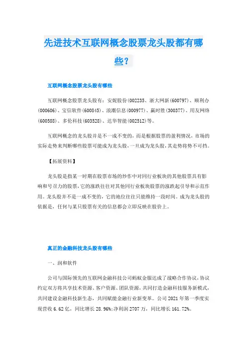 先进技术互联网概念股票龙头股都有哪些？