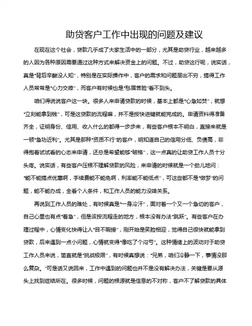助贷客户工作中出现的问题及建议