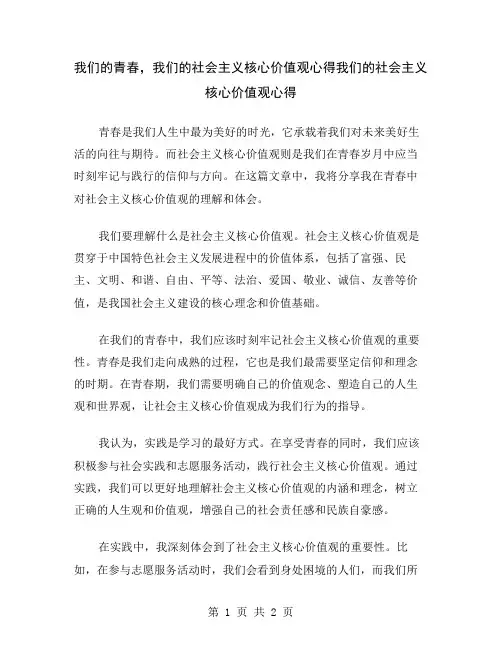 我们的青春,我们的社会主义核心价值观心得