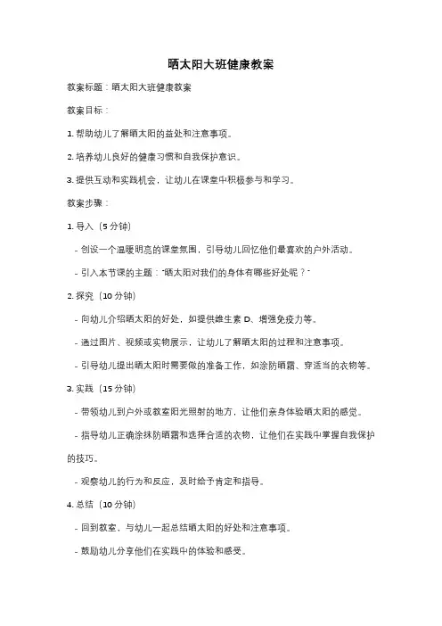 晒太阳大班健康教案