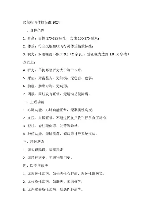 民航招飞体检标准2024