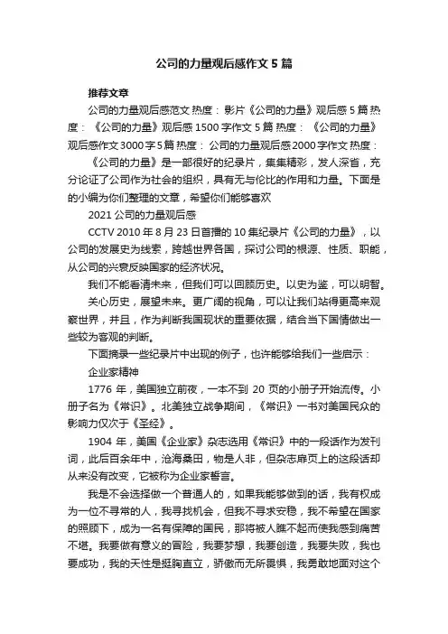 公司的力量观后感作文5篇