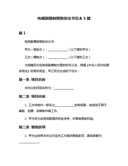 电视剧摄制赞助协议书范本5篇