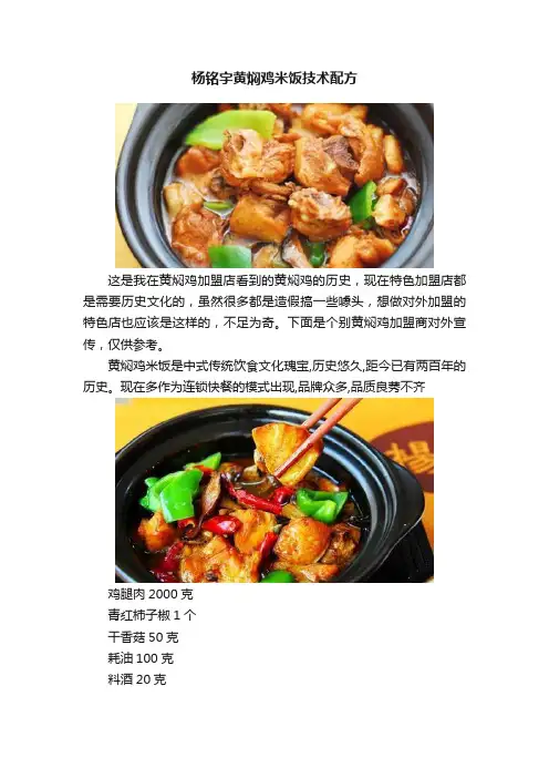 杨铭宇黄焖鸡米饭技术配方