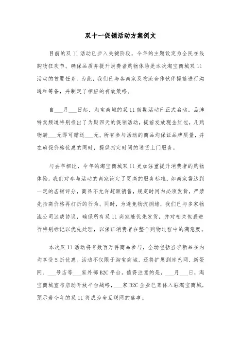 双十一促销活动方案例文（五篇）