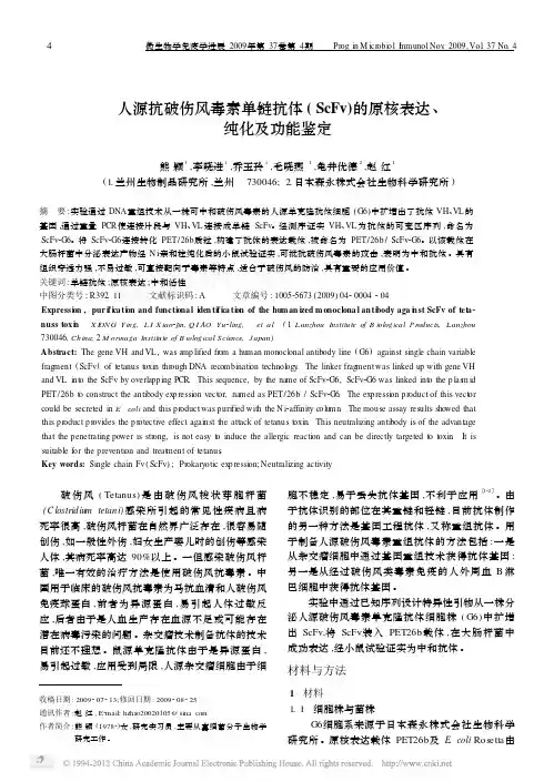 人源抗破伤风毒素单链抗体_ScFv_的原核表达_纯化及功能鉴定