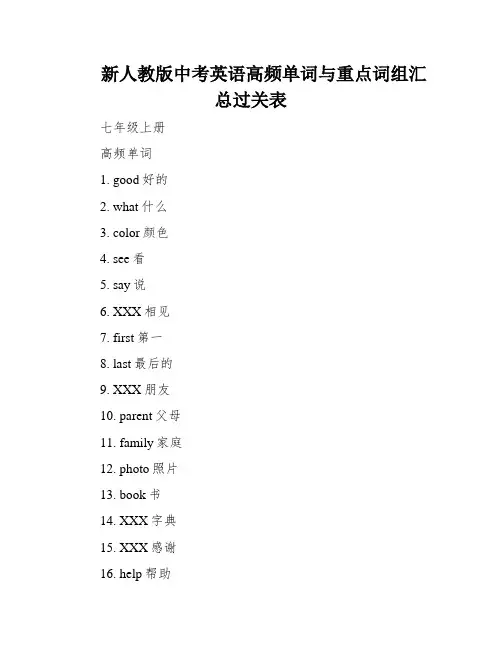 新人教版中考英语高频单词与重点词组汇总过关表