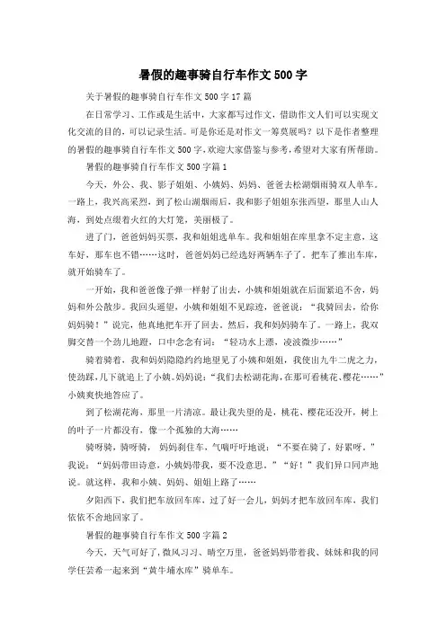暑假的趣事骑自行车作文500字