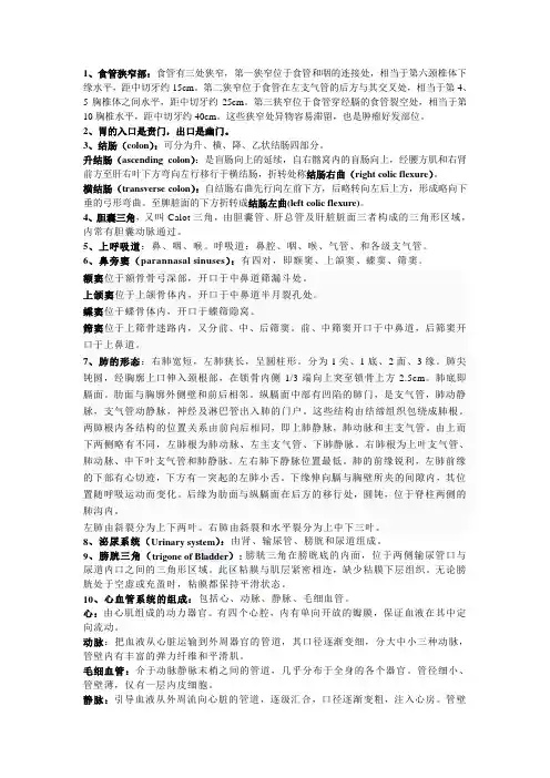 系统解剖学重点