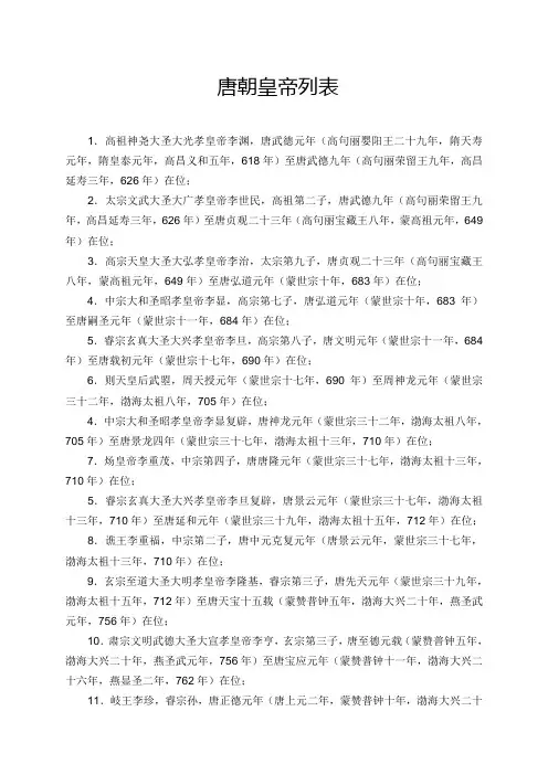 唐朝皇帝列表
