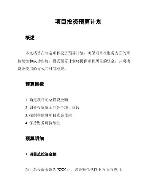 项目投资预算计划