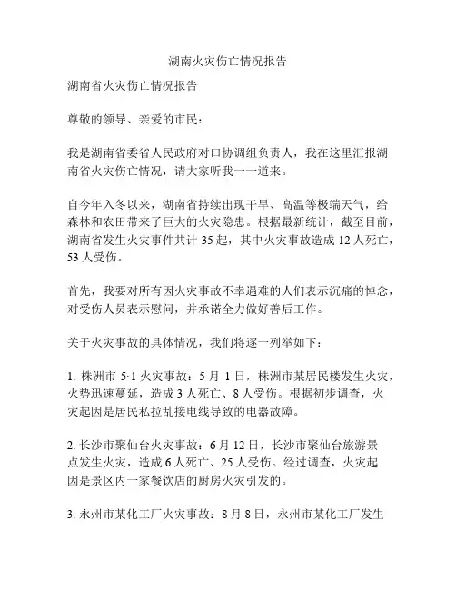湖南火灾伤亡情况报告