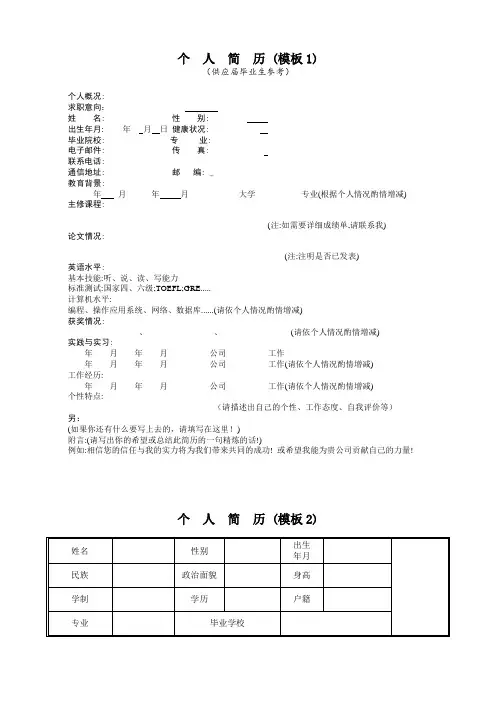 各种个人简历大集合(八套精品)【最新优选】