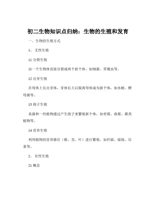 初二生物知识点归纳：生物的生殖和发育