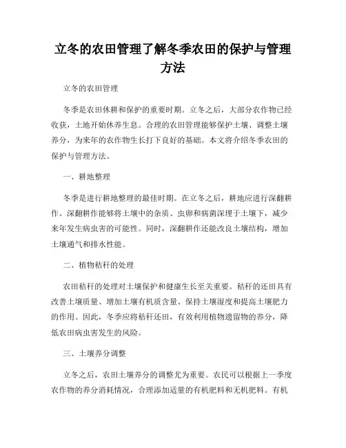 立冬的农田管理了解冬季农田的保护与管理方法