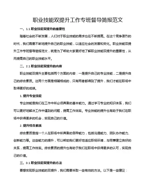 职业技能双提升工作专班督导简报范文
