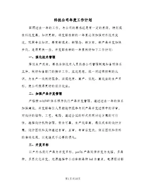 科技公司年度工作计划(4篇)