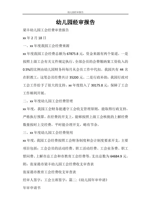 工作报告 幼儿园经审报告