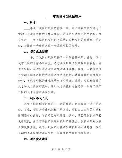 2024年五城同创总结范本