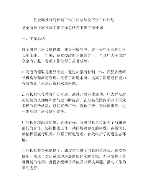 县全面推行河长制工作工作总结及下步工作计划