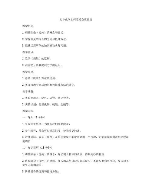 初中化学如何除掉杂质教案