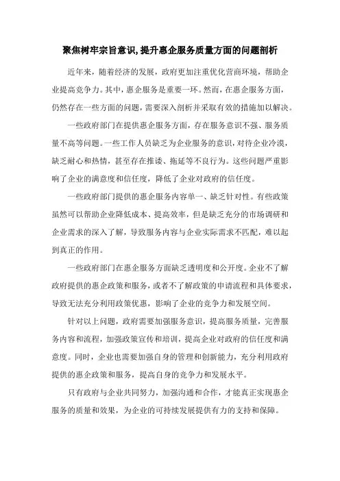 聚焦树牢宗旨意识,提升惠企服务质量方面的问题剖析