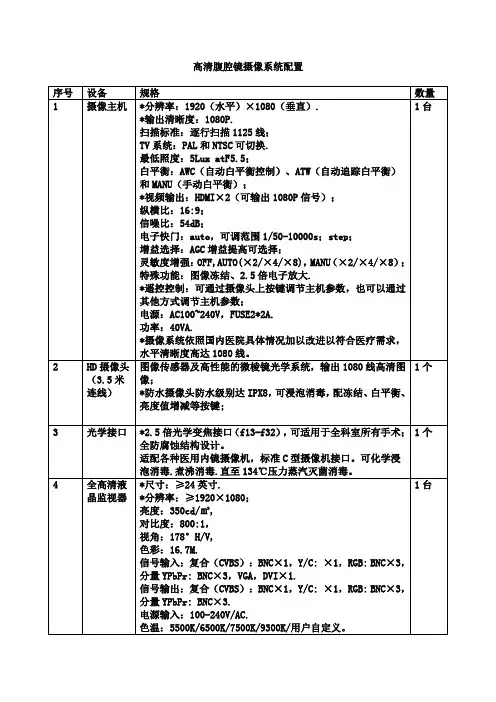 高清腹腔镜摄像系统配置