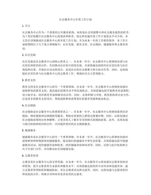 社会服务中心年度工作计划