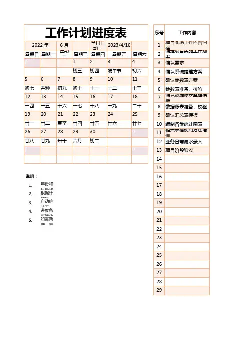 甘特图—月度工作计划进度表模板