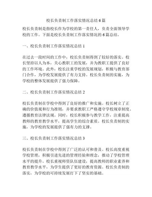 校长负责制工作落实情况总结6篇