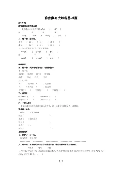 雅鲁藏布大峡谷练习题