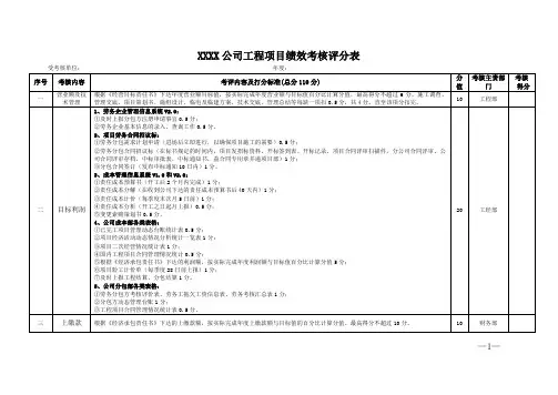 工程项目绩效考核评分表