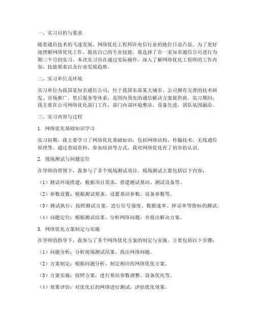 网优工程师实习报告
