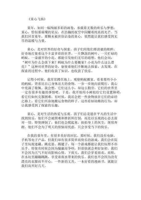优秀精选：童心飞扬精选作文