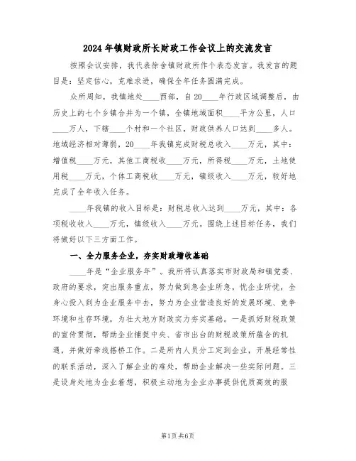 2024年镇财政所长财政工作会议上的交流发言(二篇)