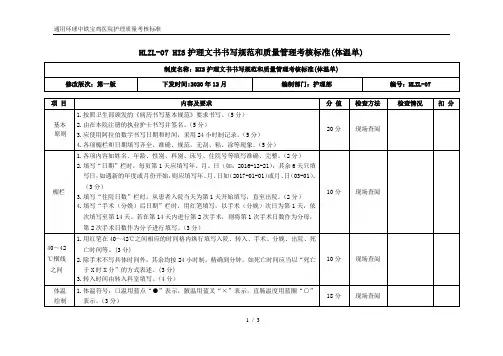 护理文书书写规范和质量管理考核标准(体温单)