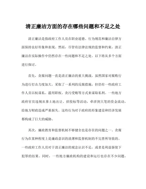 清正廉洁方面的存在哪些问题和不足之处
