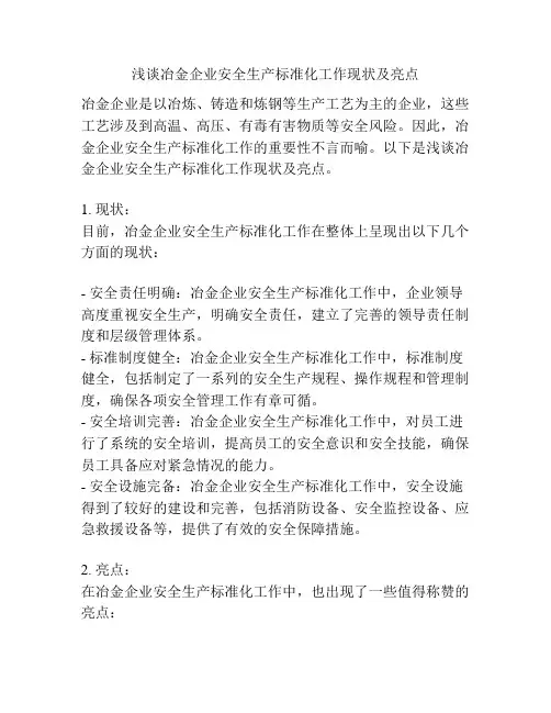 浅谈冶金企业安全生产标准化工作现状及亮点