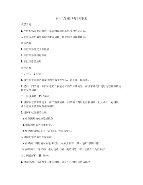 初中几何相似专题训练教案