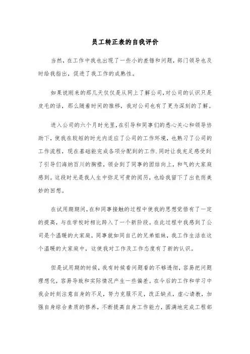 员工转正表的自我评价（五篇）