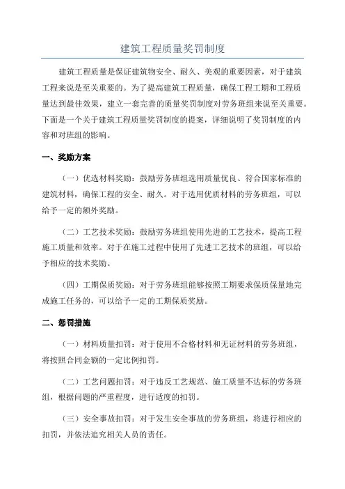 建筑工程质量奖罚制度